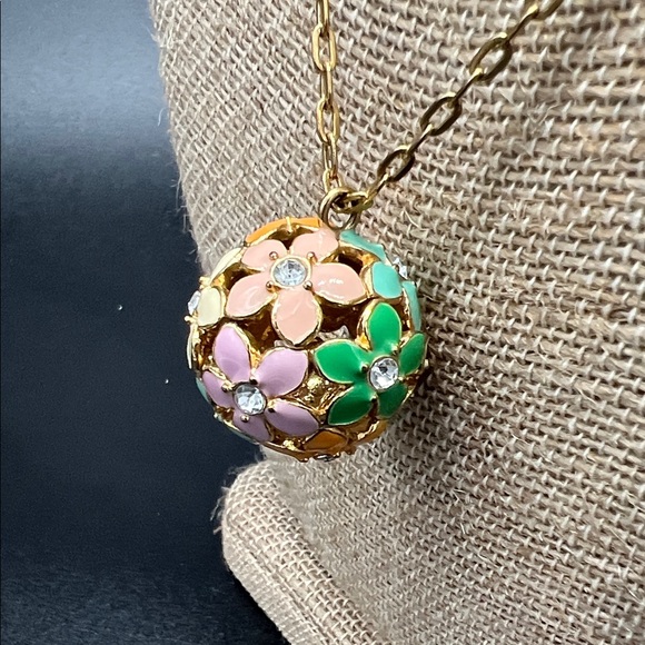 J. Crew Multicolor Enamel & Crystal Gold Tone Floral Orb Necklace - Picture 5 of 7
